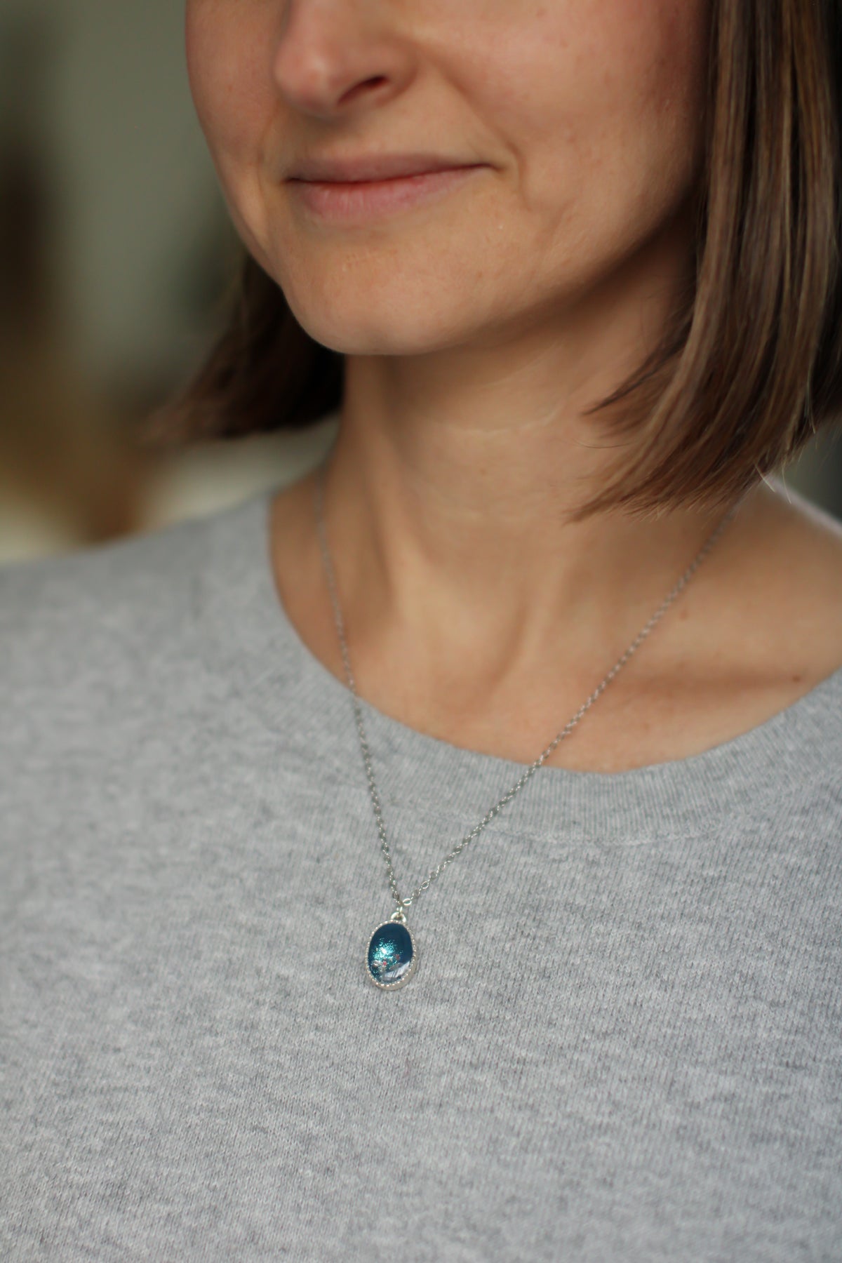 Blue Shimmer Tiny Oval Necklace