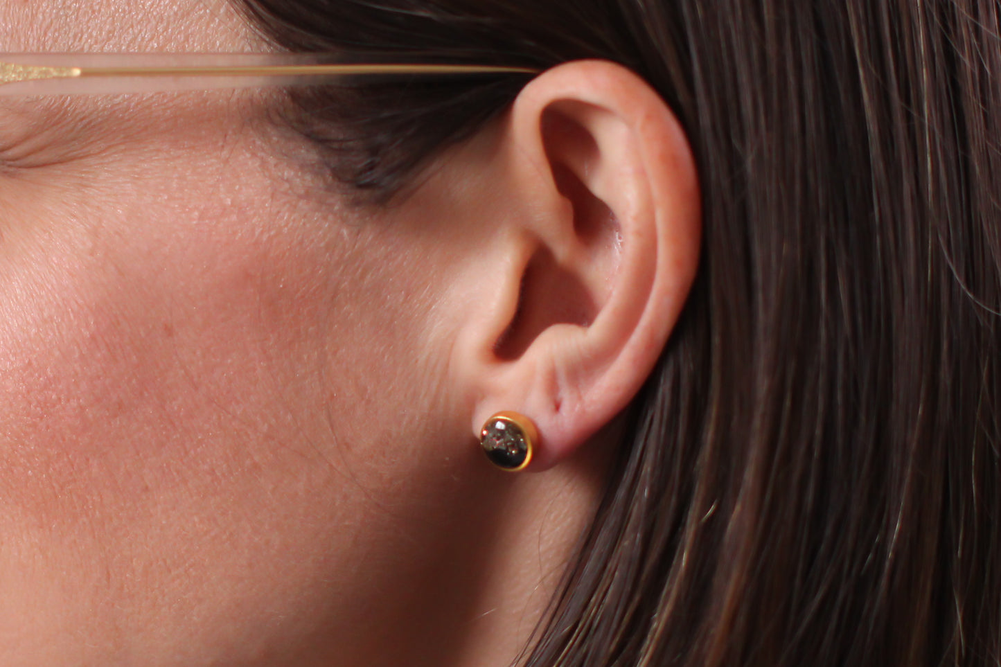 Black and Gold Sparkly Stud Earrings