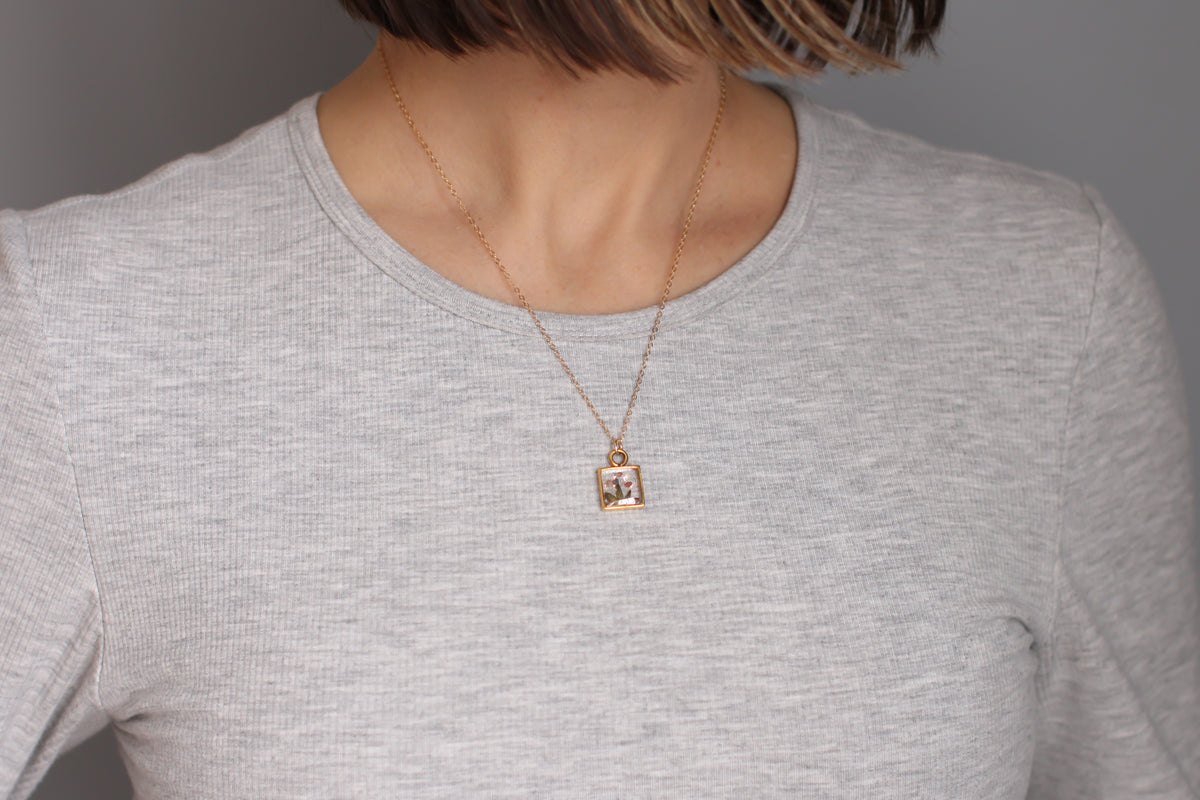 Lavender Sparkly Mini Square Necklace in Gold