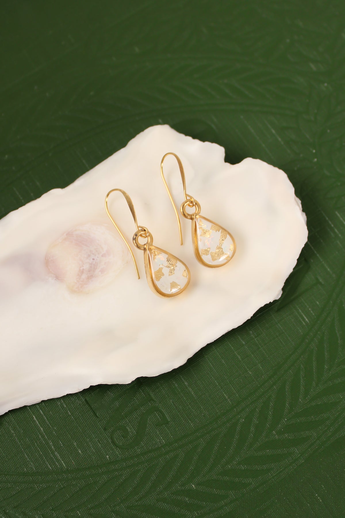 Gold Teardrop Opalescent Earrings