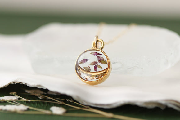 Mini Gold Split Circle Necklace with Flower Petals