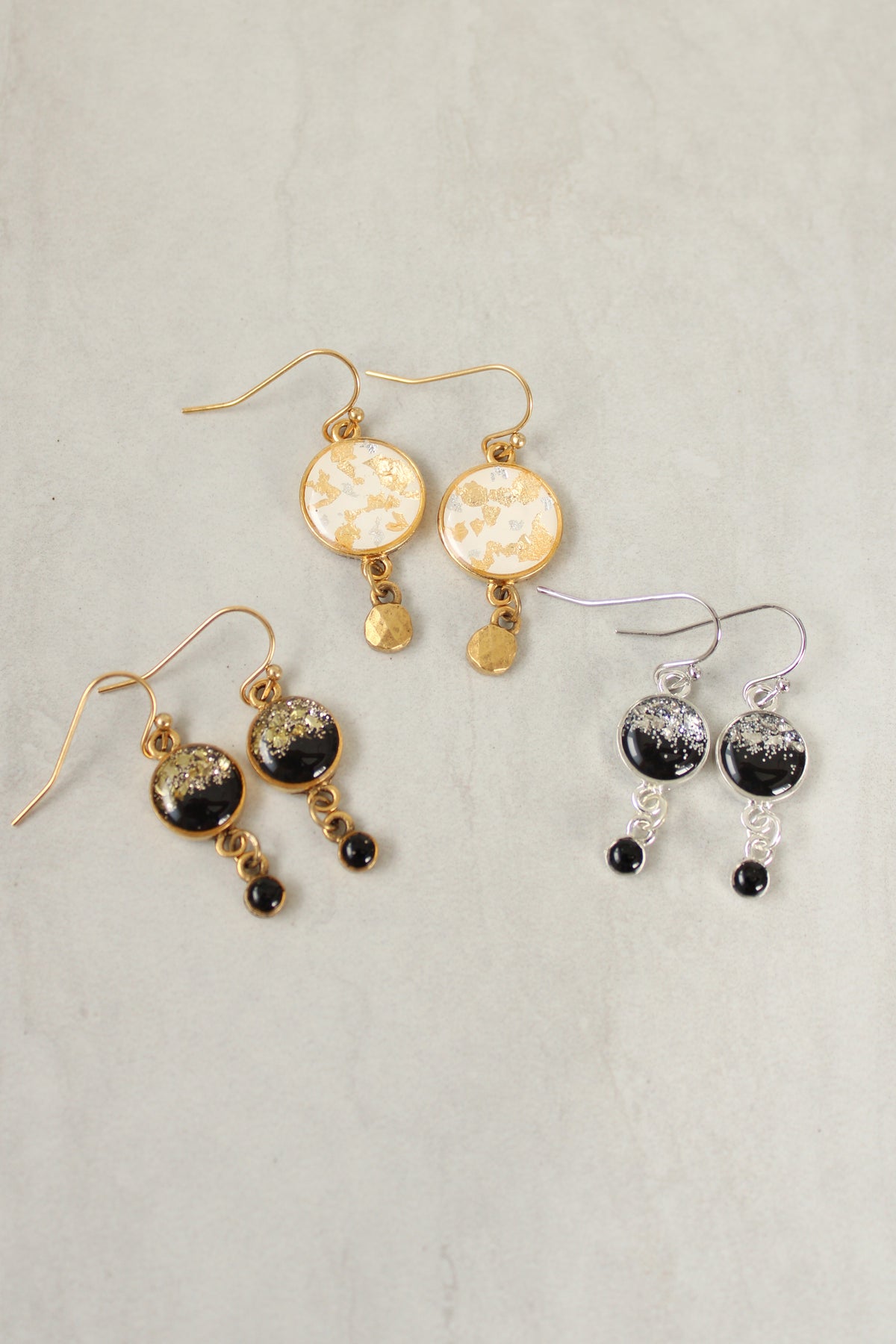 Gold Two Tone Circular Dangle Earrings