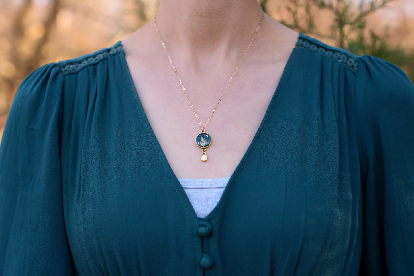 gold custom resin necklace flower preservation