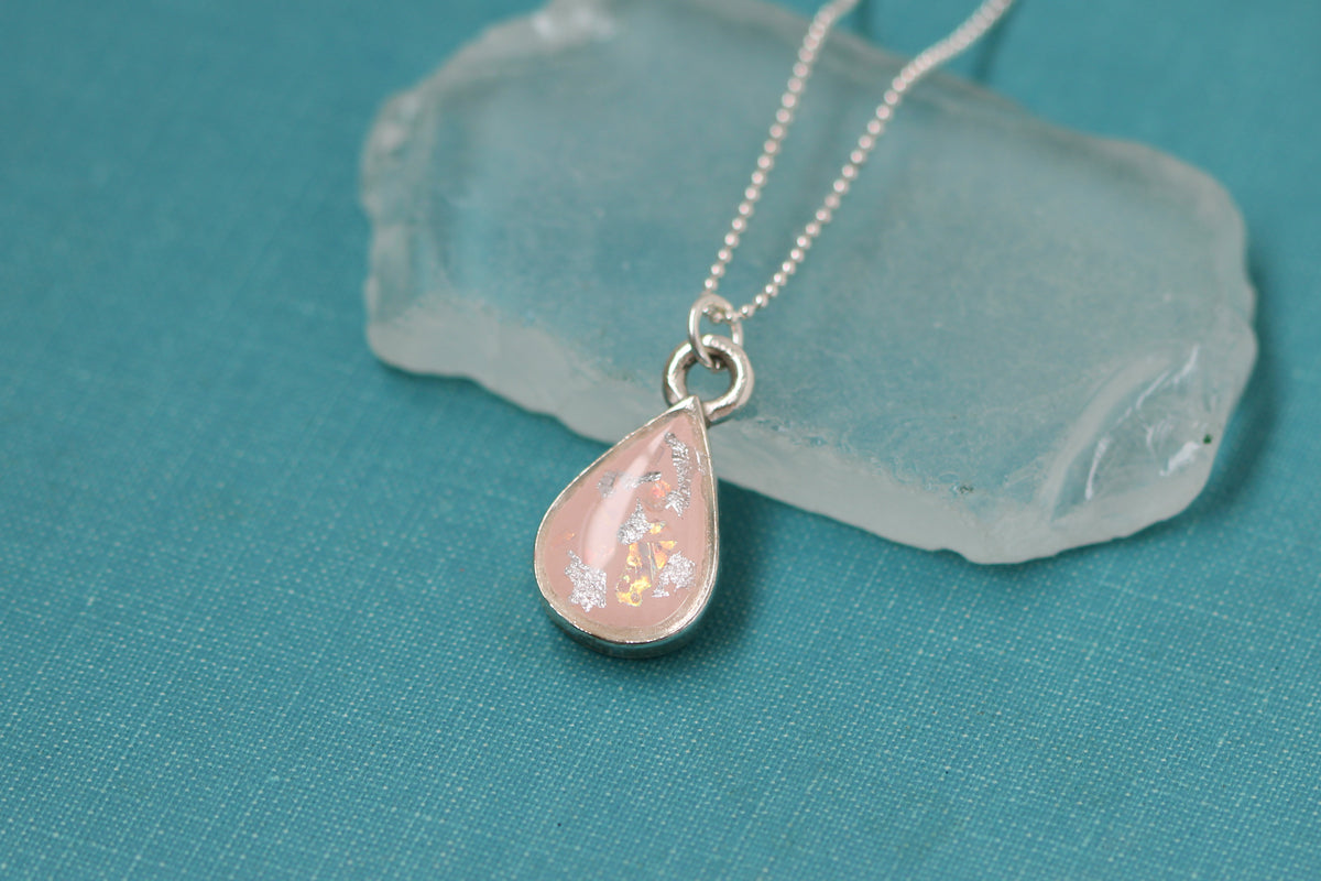 Silver and Pink Shimmer Teardrop Necklace