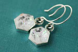 Mini Hexagon Silver Shimmer Earrings