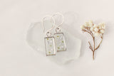 Silver Mini Rectangles Earrings with White Flowers