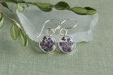 Purple Alyssum Silver Circle Earrings