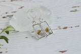 Silver Rectangle Earrings with Flowers