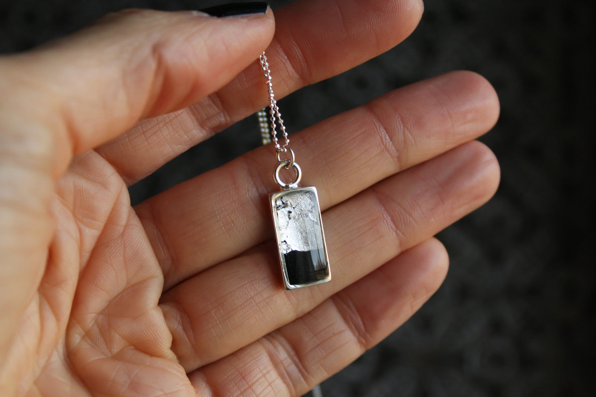 Black and Silver Mini Rectangle Necklace