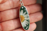 Long Oval Chrysanthemum Necklace in Silver
