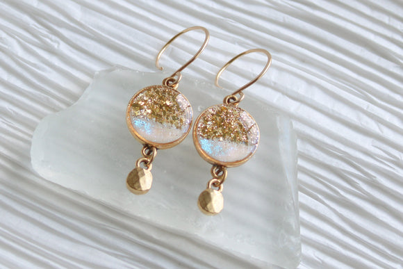 Gold Glitter Round Drop Earrings