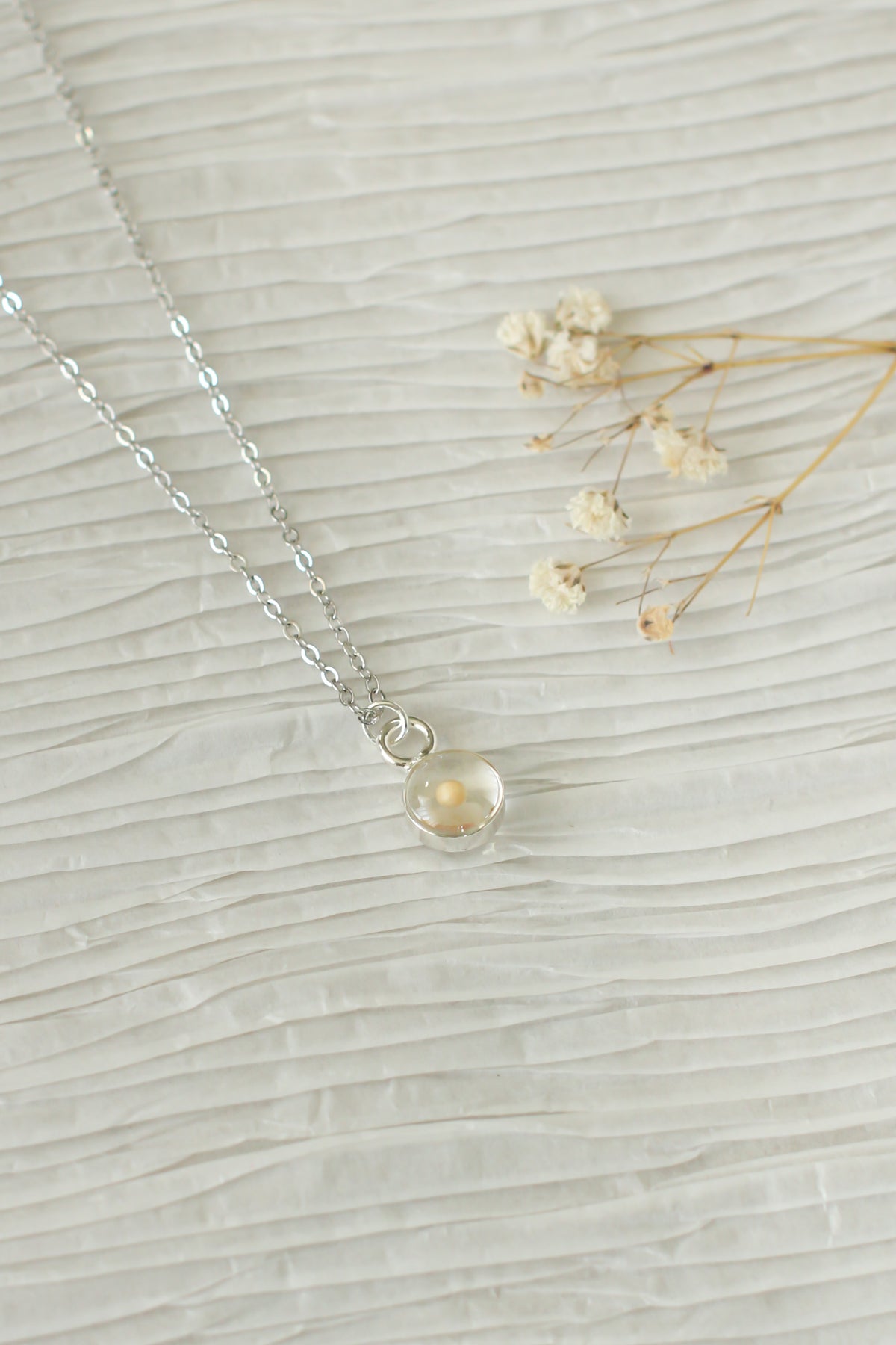 Tiny Circle Mustard Seed Necklace in Silver or Gold - Handmade Resin Necklace - Christian Jewelry