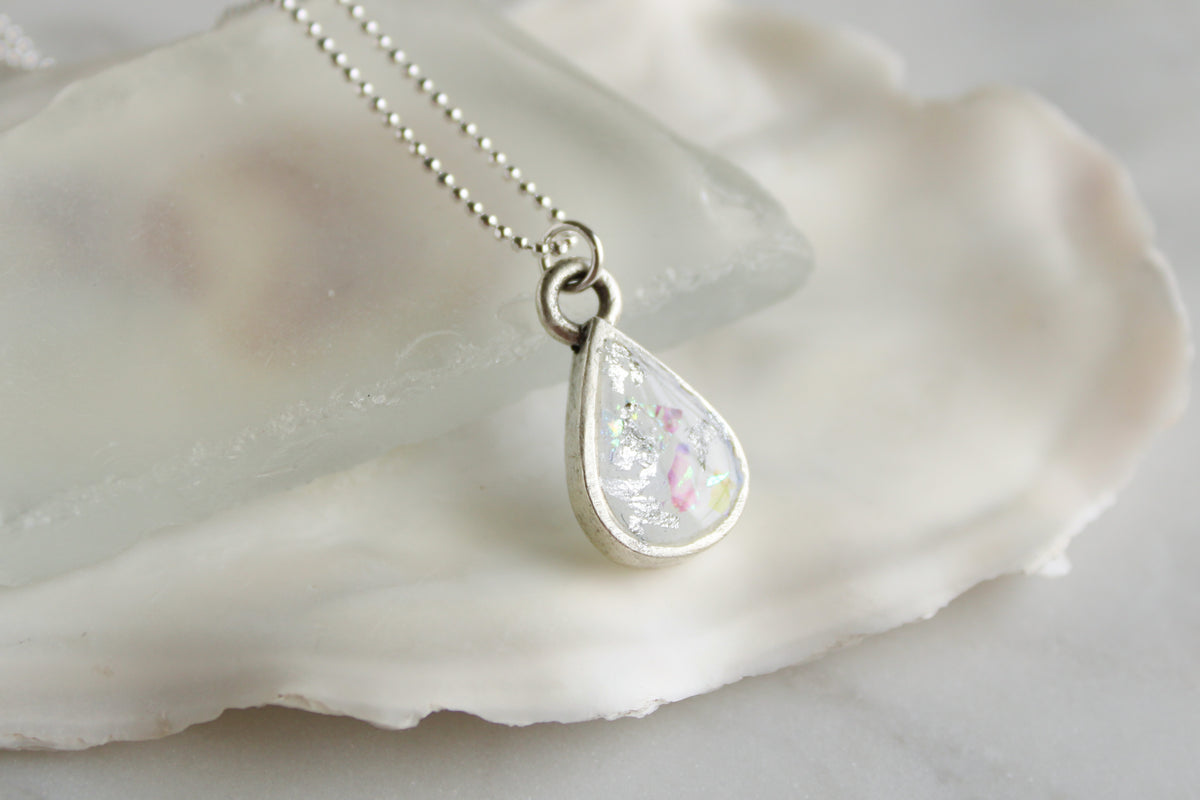 Silver and White Mini Teardrop Necklace