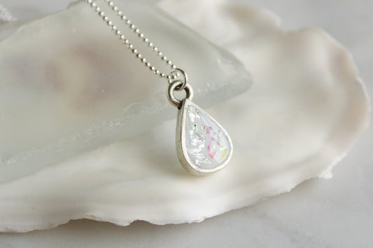 Silver and White Mini Teardrop Necklace