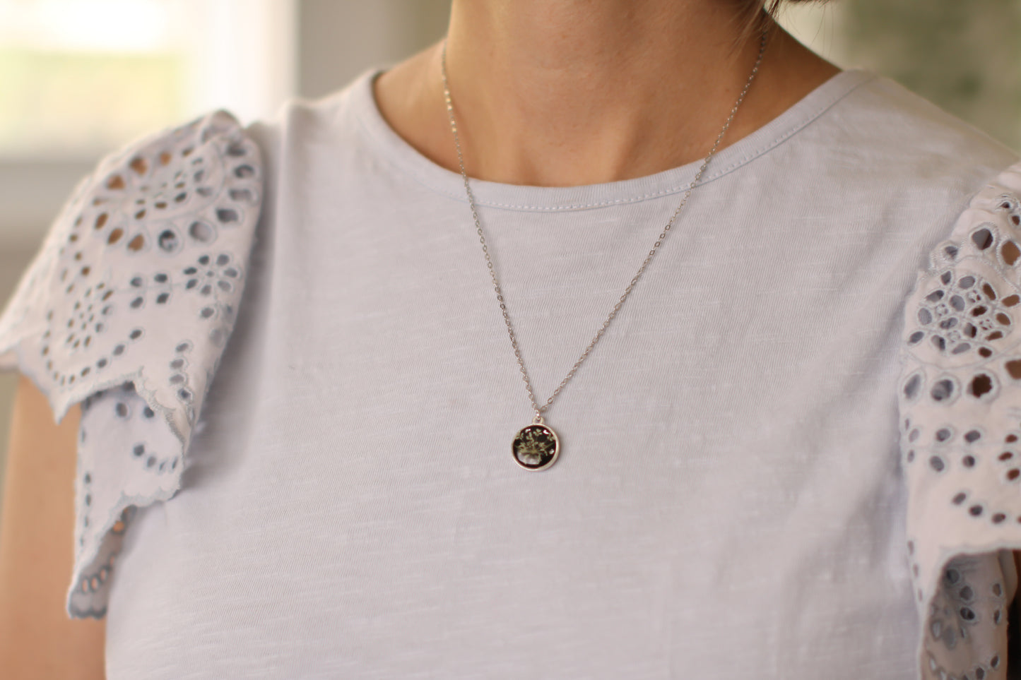 Custom Silver Preservation Necklace --Choose Your Specialty Shape-- | Handmade Resin Custom Preservation Jewelry from your Flowers, Ashes, Pet Hair
