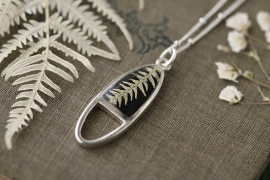 Silver and Black Fern Necklace