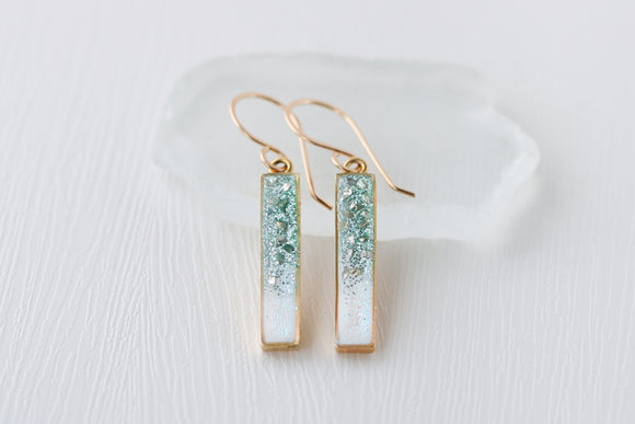 Aqua and Gold Sparkly Bar Earrings