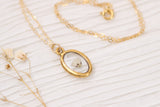 Gold Oval Resin and Flower Botanical Necklace | Handmade Baby’s Breath Necklace
