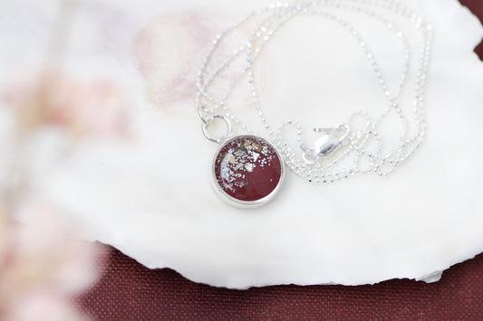 Burgundy and Silver Mini Glitter Charm Necklace