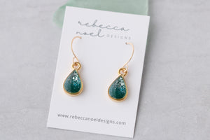 Teal Shimmer Gold Teardrop Earrings