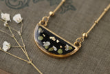 Dried Plants Black and Gold Half Moon Necklace