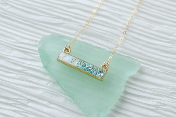 Aqua and Gold Sparkly Bar Necklace