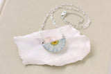 Light Blue and Silver Daisy Half Moon Necklace | Handmade Resin and Flower Necklace