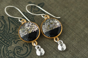 Two tone glitter clay and resin dangle earrings, sterling silver ear wires