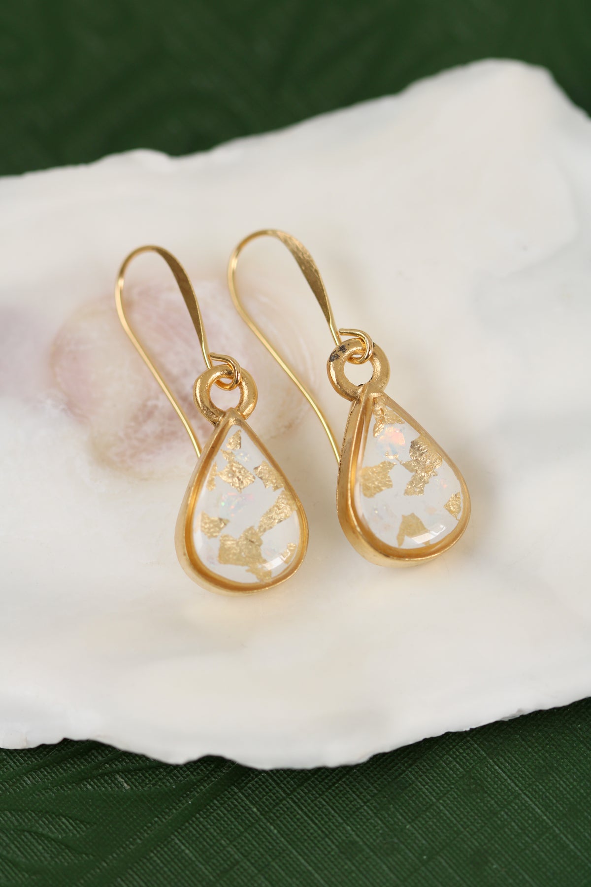 Gold Teardrop Opalescent Earrings