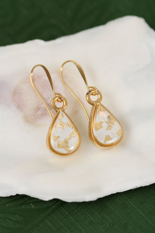 Gold Teardrop Opalescent Earrings