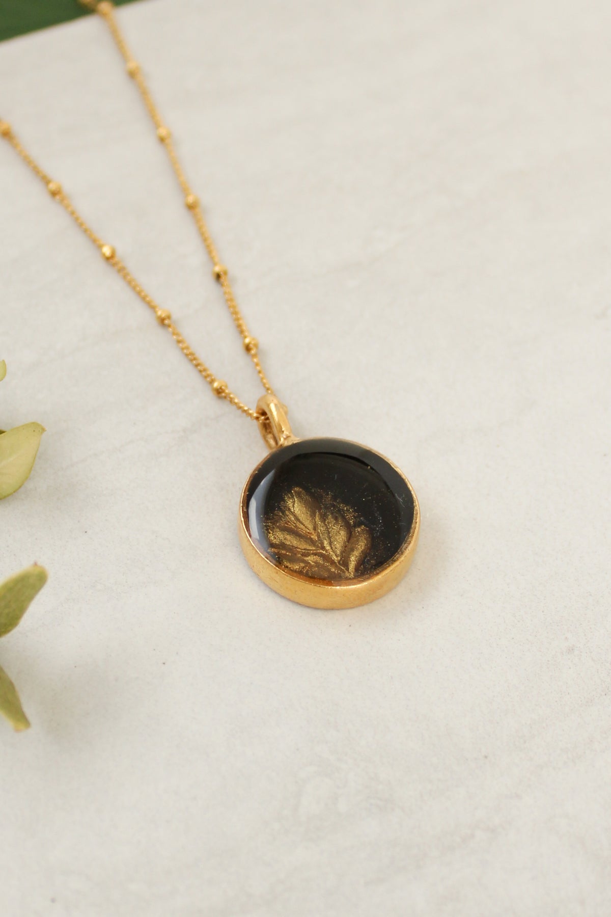 Black and Gold Leaf Imprint Necklace