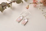 Pink and Silver Shimmer Rectangle Dangle Earrings | Modern Resin and Clay Handmade Earrings