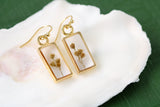 Gold Rectangle Earrings with Solidago (Goldenrod) Flowers in Resin | Handmade Gold Flower and Resin Earrings