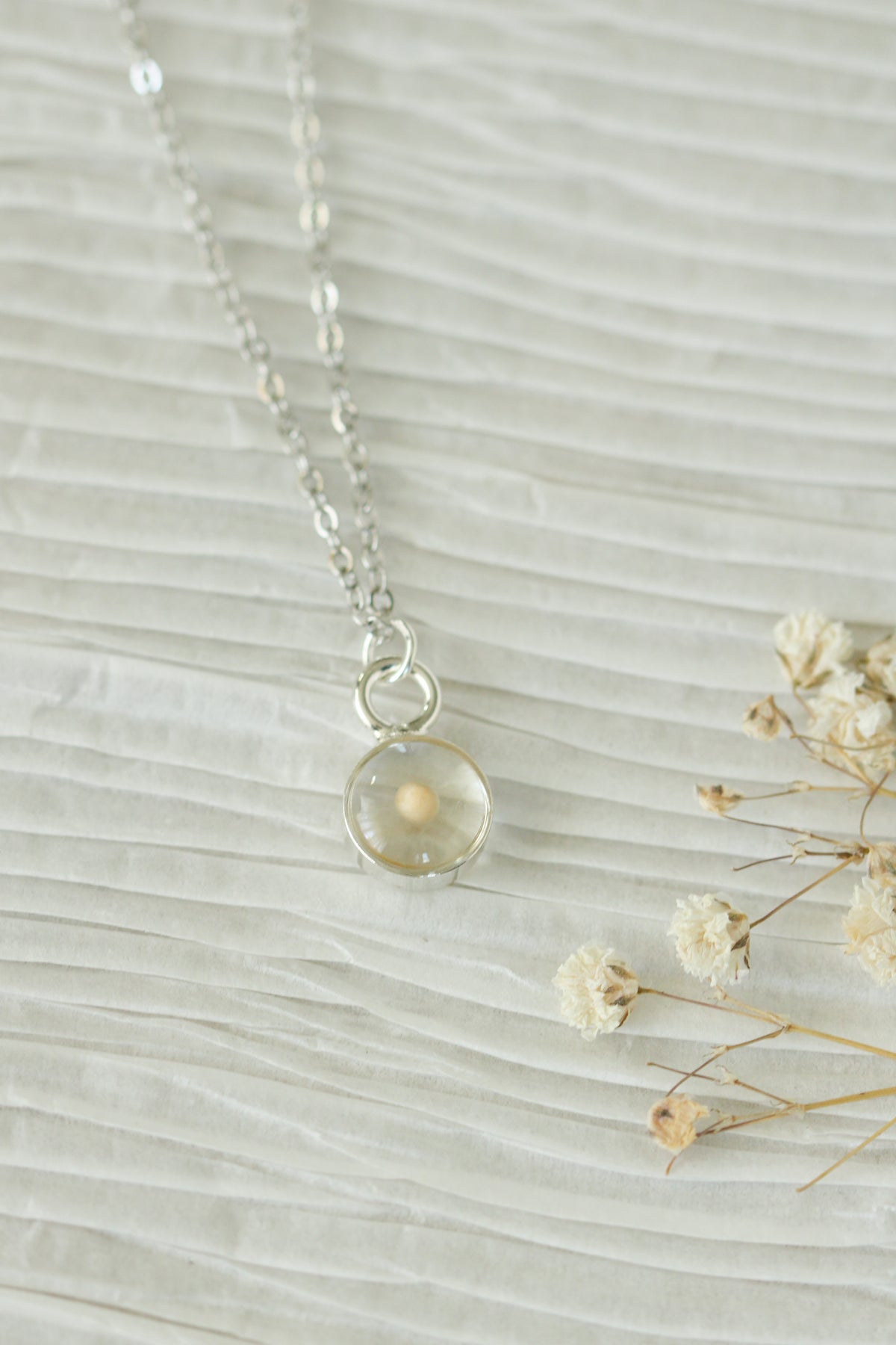 Tiny Circle Mustard Seed Necklace in Silver or Gold - Handmade Resin Necklace - Christian Jewelry