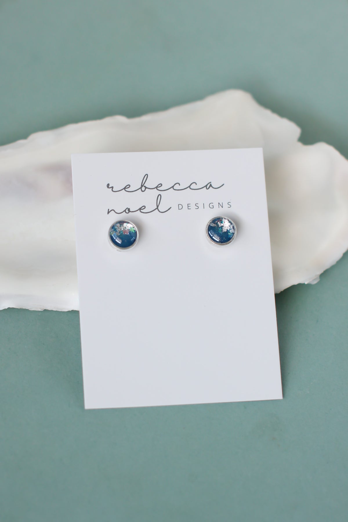 Blue Shimmer Stud Earrings | Handmade Clay and Resin Earrings