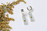 Silver and Light Blue Clutch Earrings with Flower | Handmade Resin and Flower Earrings