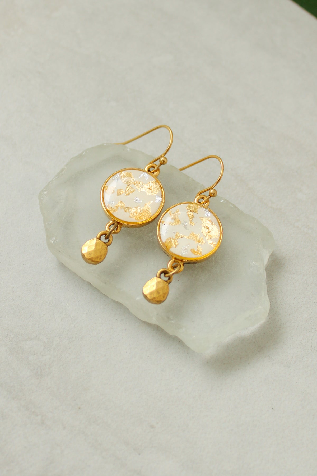 handmade gold two tone earrings resin and clay 