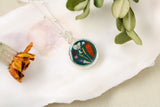 Green and Silver Botanical Floral Circle Necklace | Handmade Resin and Flower Necklace