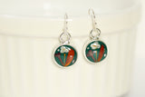 Green and Silver Botanical Floral Circle Earrings | Handmade Resin and Flower Earrings