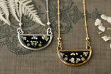 Dried Plants Black and Silver Half Moon Necklace