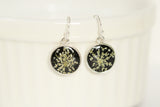 Real Queen Anne’s Lace Circle Earrings in Black and Silver - Handmade Resin and Flower Earrings