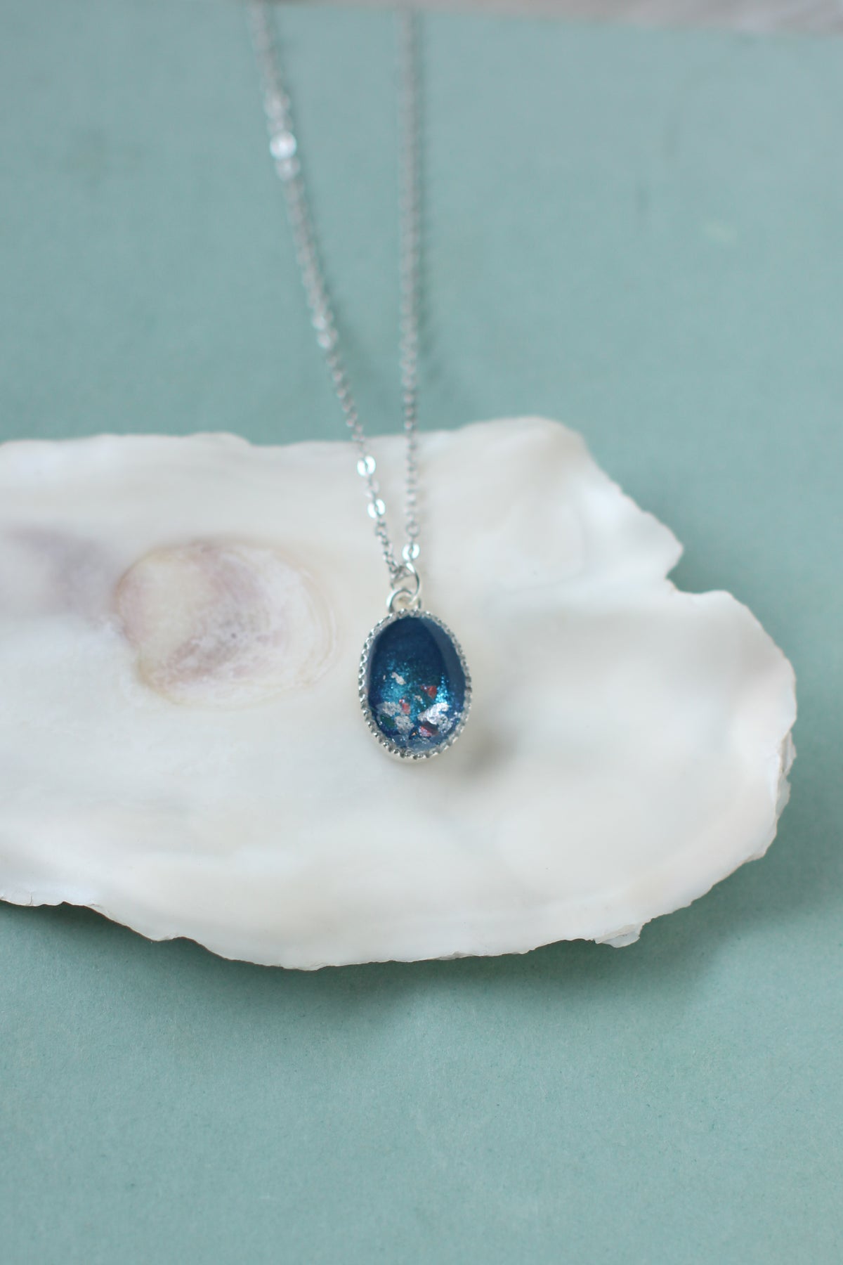 Blue Shimmer Tiny Oval Necklace
