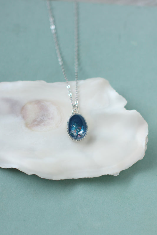 Blue Shimmer Tiny Oval Necklace