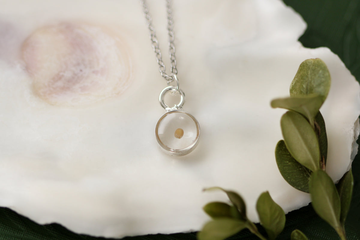 Tiny Circle Mustard Seed Necklace in Silver or Gold - Handmade Resin Necklace - Christian Jewelry