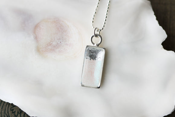 Silver and Iridescent White Mini Rectangle Necklace