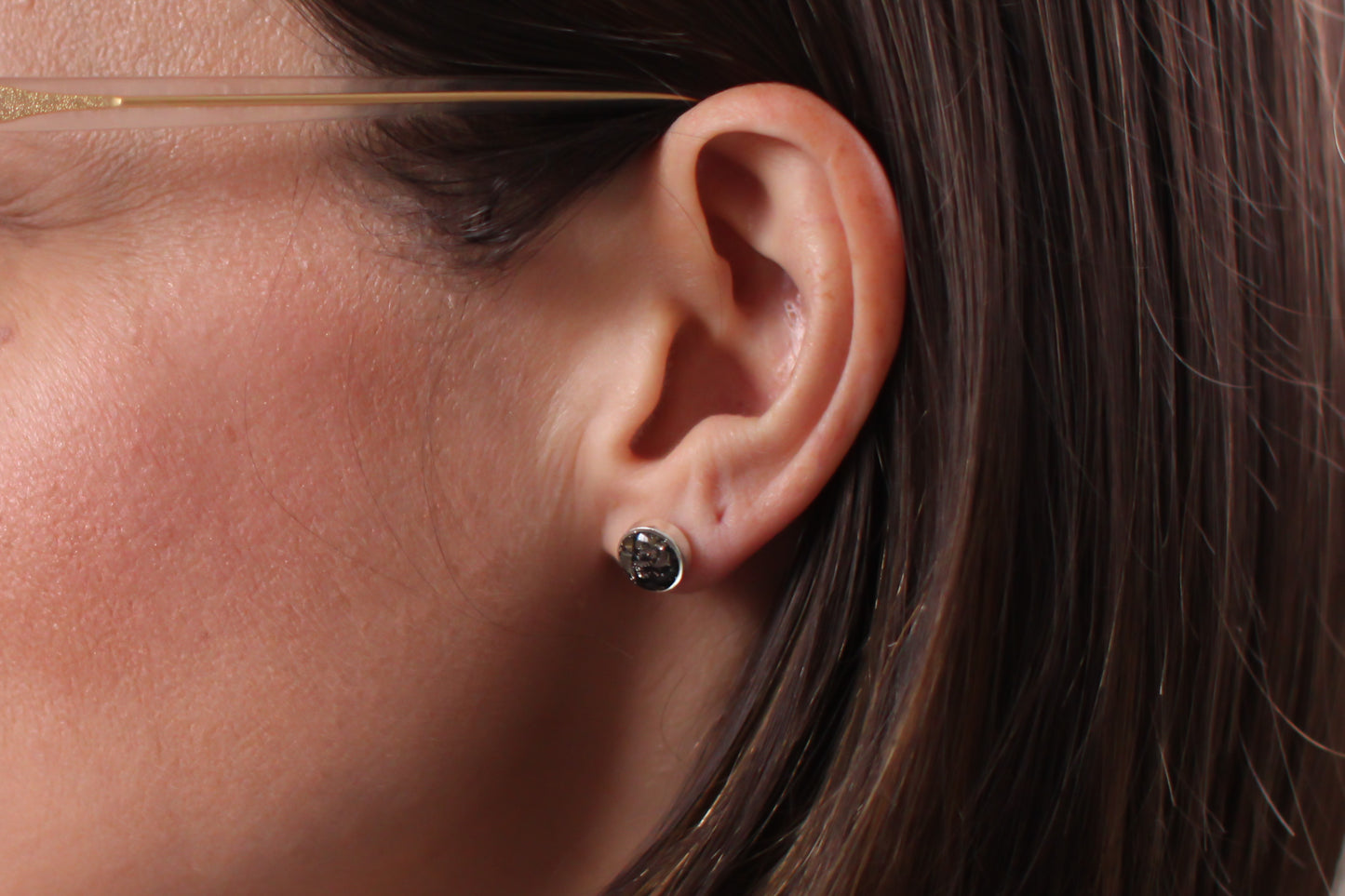 Silver and Black Sparkly Stud Earrings