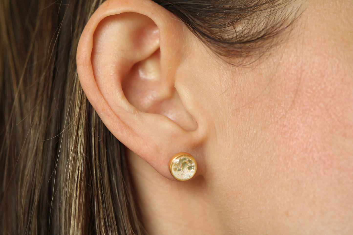 Gold and White Shimmer Stud Earrings