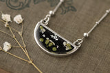 Dried Plants Black and Silver Half Moon Necklace