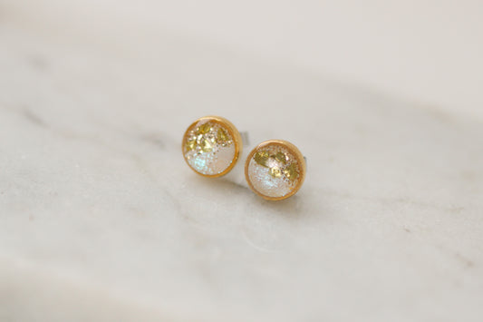 Gold and White Shimmer Stud Earrings
