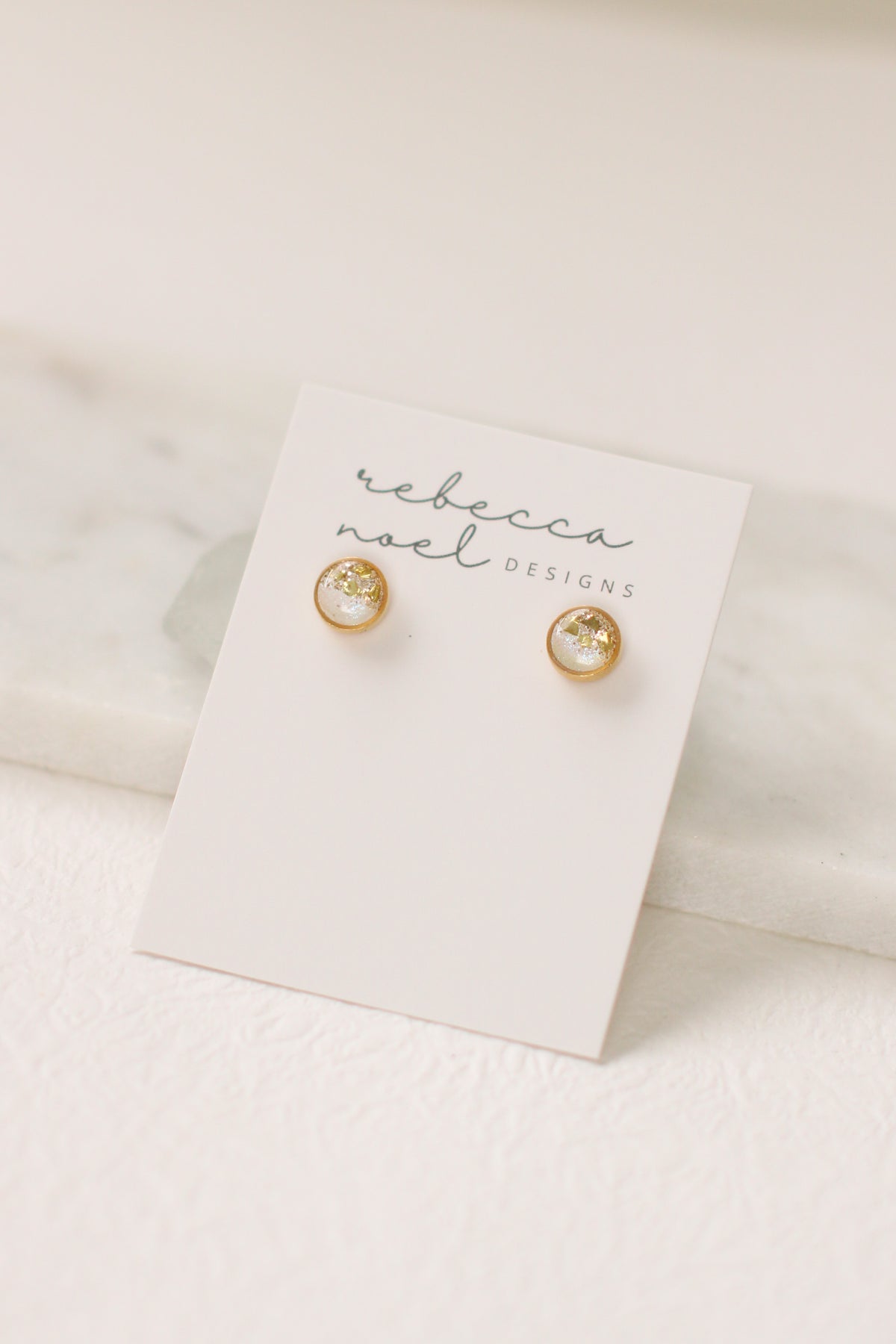 Gold and White Shimmer Stud Earrings